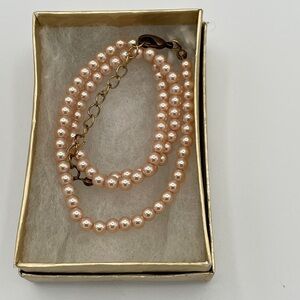 Vintage Pink Faux Pearl Choker Necklace Retro 13-15” Dainty Feminine Minimal